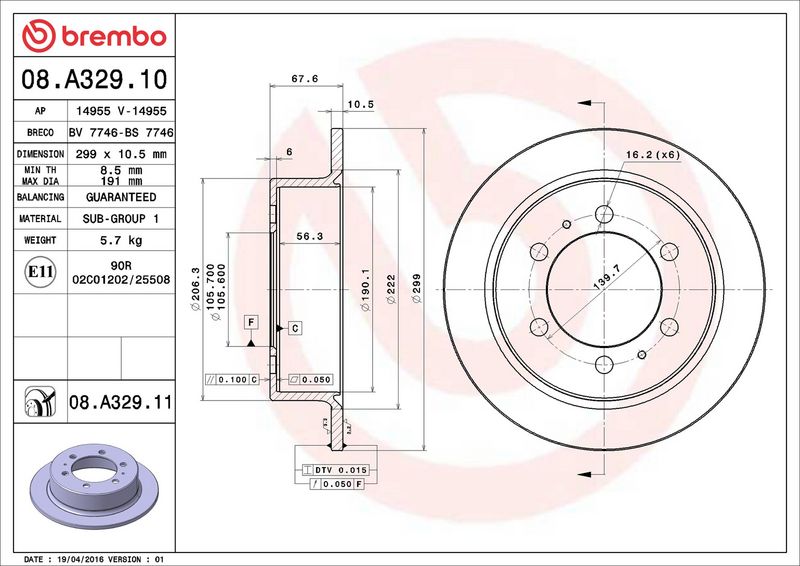 08.A329.10 BREMBO Disco freno 