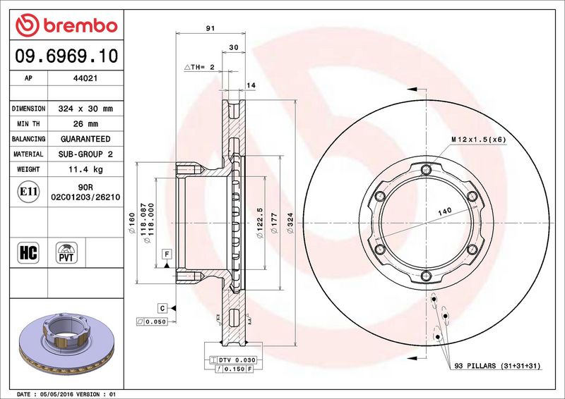09.6969.10 BREMBO Disco freno 