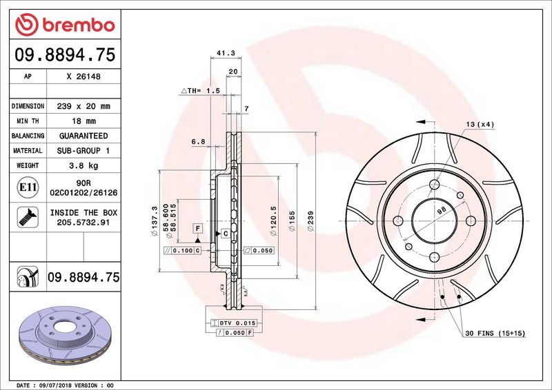 09.8894.75 BREMBO Disco freno 