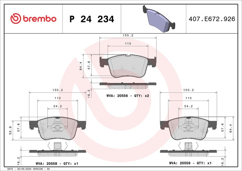 P24234 BREMBO Kit pastiglie freno, Freno a disco 