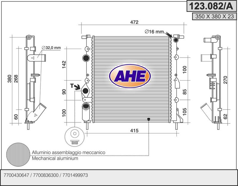 123.082/A AHE Radiatore, Raffreddamento motore 