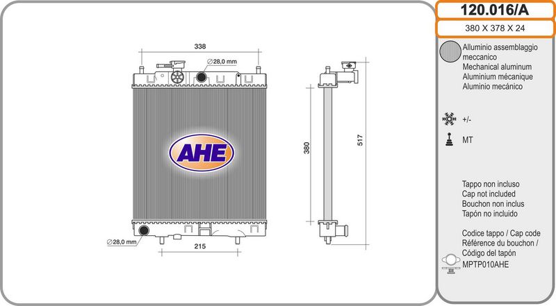 120.016/A AHE Radiatore, Raffreddamento motore 