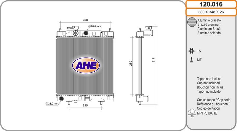 120.016 AHE Radiatore, Raffreddamento motore 