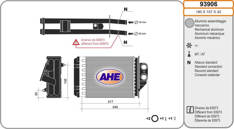 93906 AHE Scambiatore calore, Riscaldamento abitacolo 