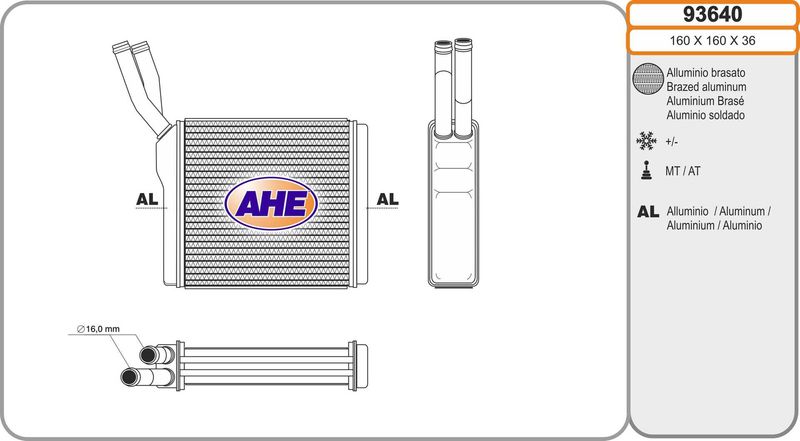 93640 AHE Scambiatore calore, Riscaldamento abitacolo 